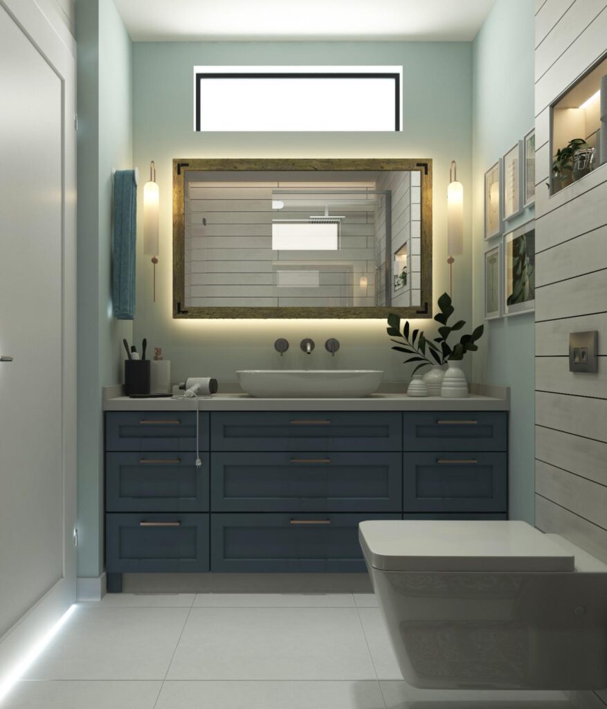 Modern Villa İç Mimarlık Projesi banyo ayna ve lavabo