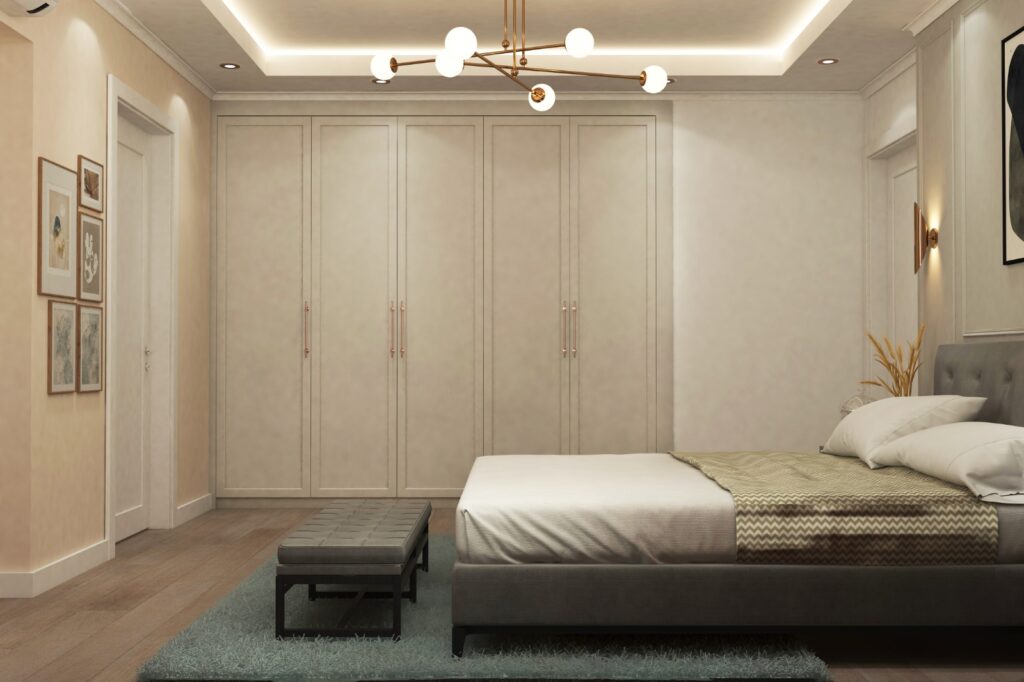 Modern Villa İç Mimarlık Projesi ebeveyn yatak odasi tasarimi genel gorunum