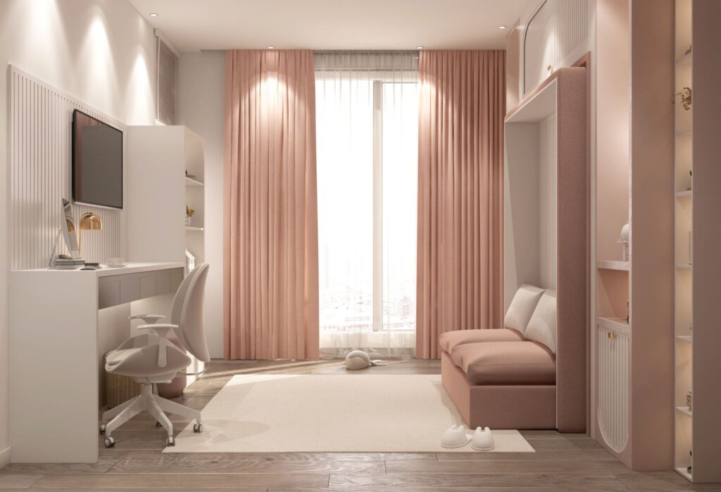 Kız Çocuk Odası Tasarım Örnekleri genc odasi calisma ve dinlenme alani