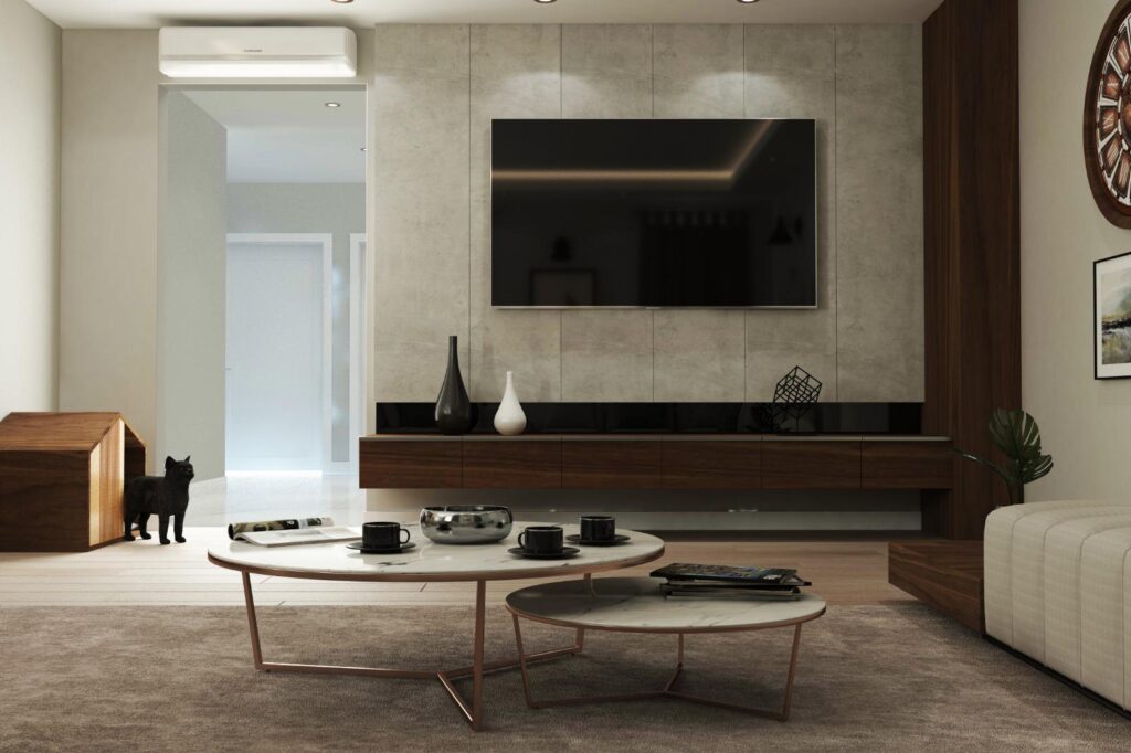 Modern Villa İç Mimarlık Projesi modern tv unitesi tasarimi