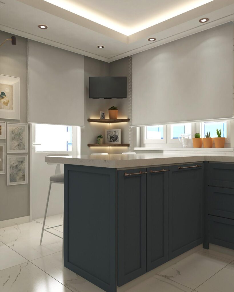 Modern Villa İç Mimarlık Projesi mutfak pencere kenari