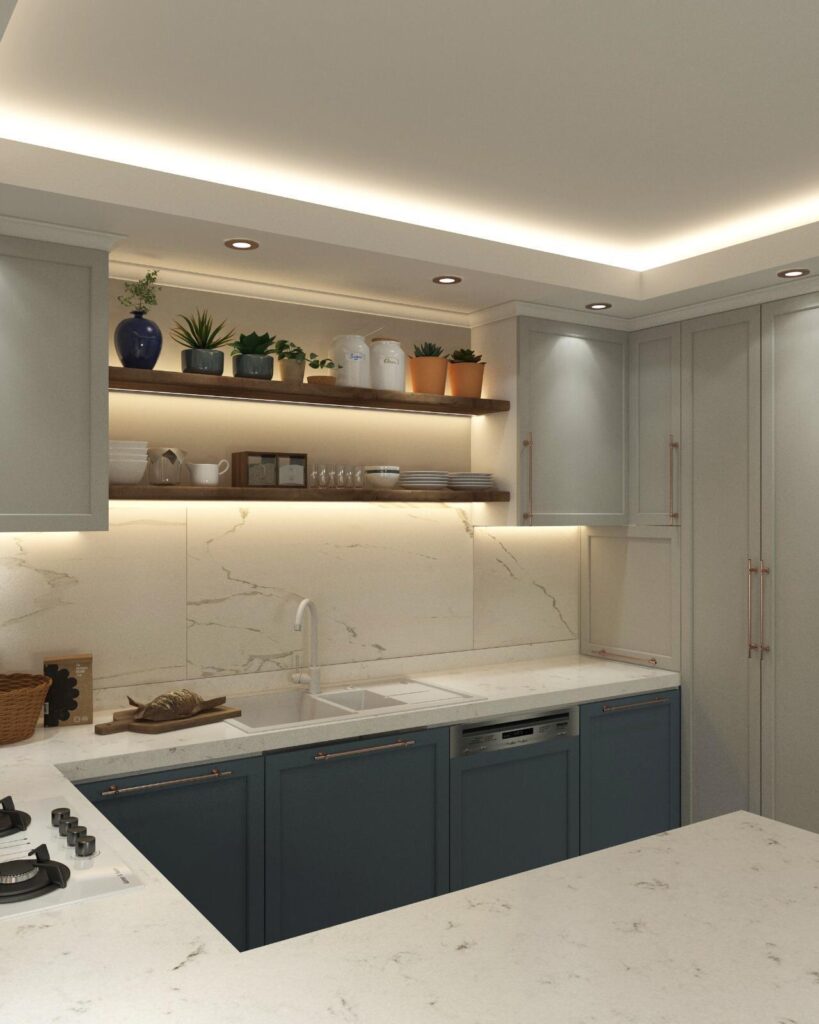 Modern Villa İç Mimarlık Projesi villa mutfak tezgahi