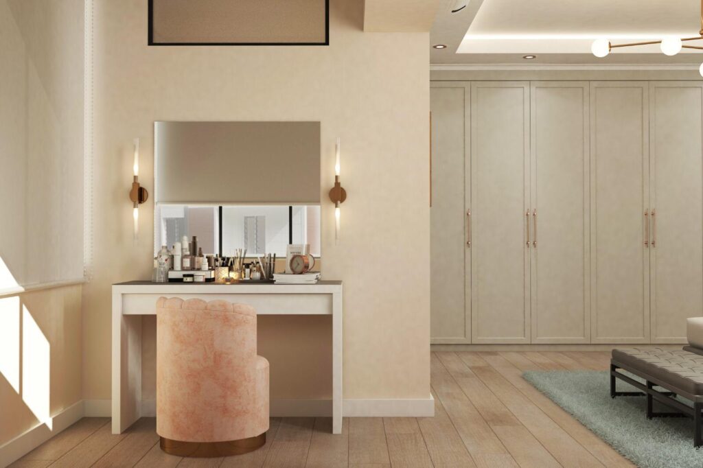 Modern Villa İç Mimarlık Projesi yatak odasi makyaj masasi