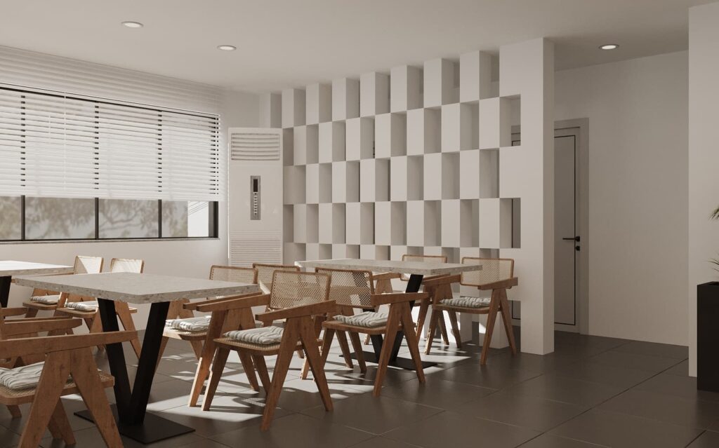 Kafe Restoran İç Mekan Tasarımı kafe beyaz duvar tasarim