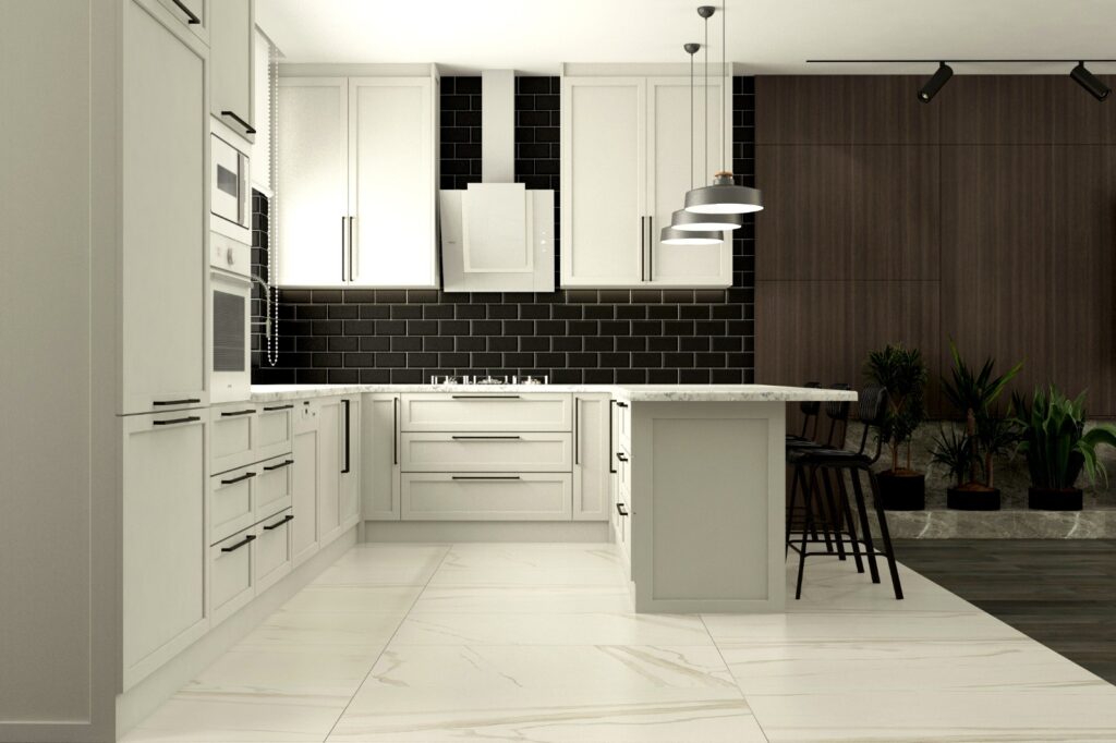 Aile Dostu Modern Villa Tasarımı modern beyaz mutfak aydinlatma